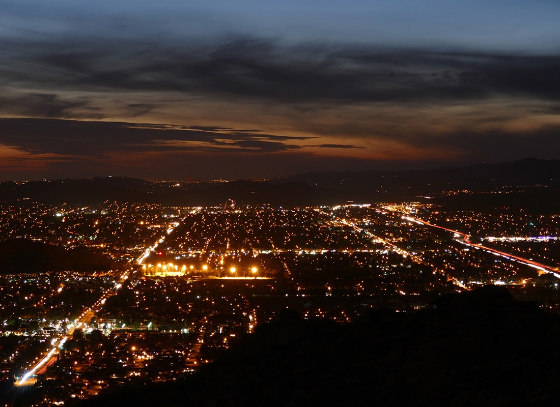 Simi Valley, CA - Nighttime Aerial View of Simi Valley, CA With City Lights
