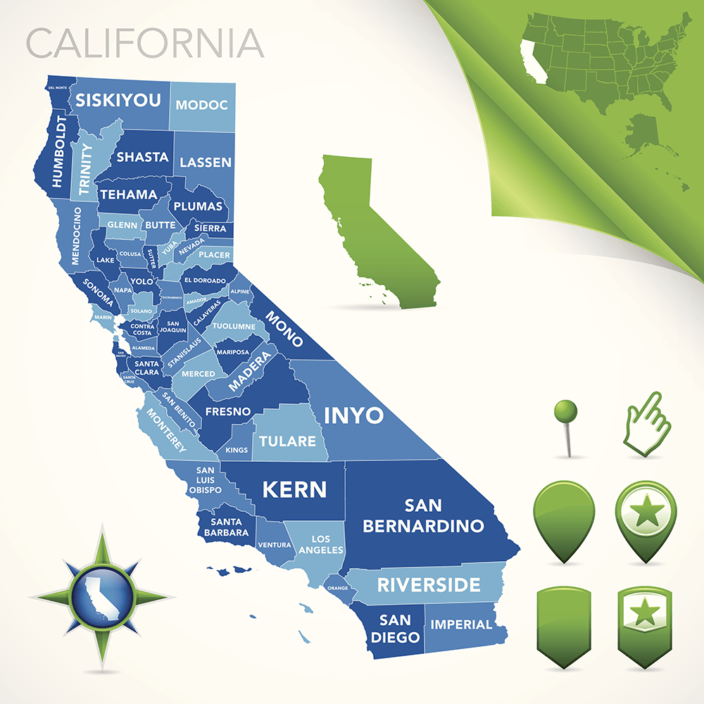 California Auto, Home & Life Insurance Coverage - Infographic Map of California